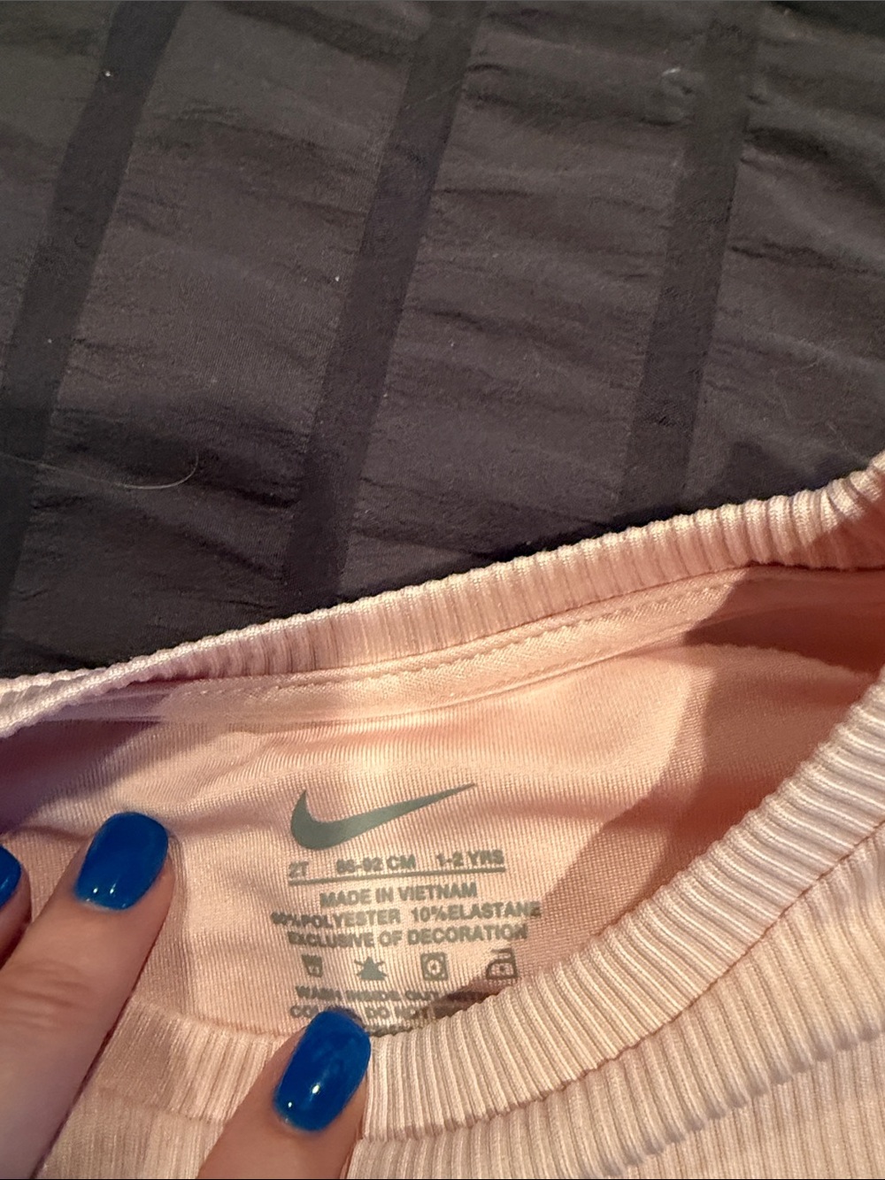 Nike Pastel Pink Ribbed Crop Tee with Blue-Accented Floral Running Shorts - Picture 3 of 4